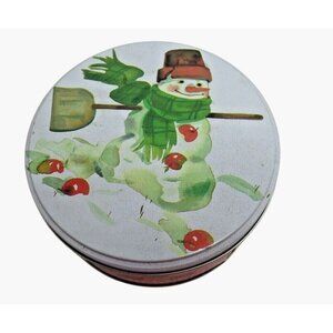 Christmas Cookie Tin Winter Scenery Snowman Hallmark Jan Karon